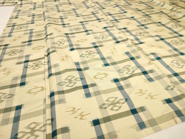 平和屋着物▽本場琉球絣　紬　単衣　正絹　逸品　AAAS6883iu