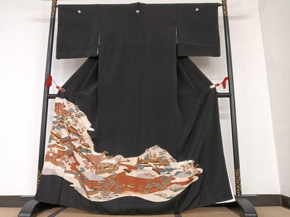 平和屋着物■豪華黒留袖 人物風景文 松竹梅 金彩 正絹 逸品 AAAS7018zg
