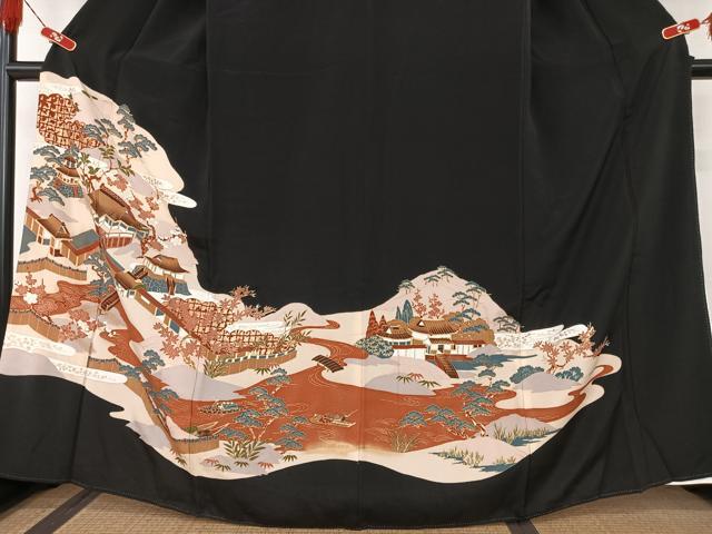 平和屋着物■豪華黒留袖 人物風景文 松竹梅 金彩 正絹 逸品 AAAS7018zg