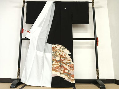 平和屋着物■豪華黒留袖 人物風景文 松竹梅 金彩 正絹 逸品 AAAS7018zg