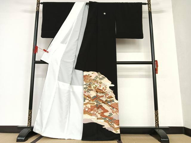平和屋着物■豪華黒留袖 人物風景文 松竹梅 金彩 正絹 逸品 AAAS7018zg