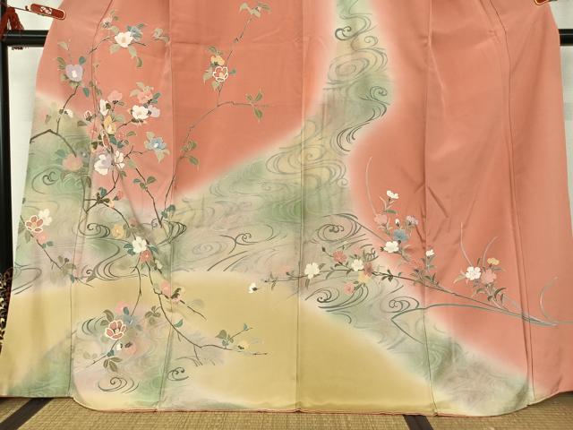 平和屋着物□訪問着 流水枝花文 暈し染め 金銀彩 正絹