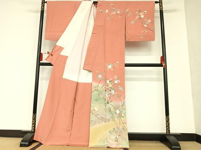 極上　訪問着　単衣　枝垂れ花　暈し染め　金銀彩　逸品 極上 訪問着 単衣 枝垂れ花 暈し染め 金銀彩 逸品