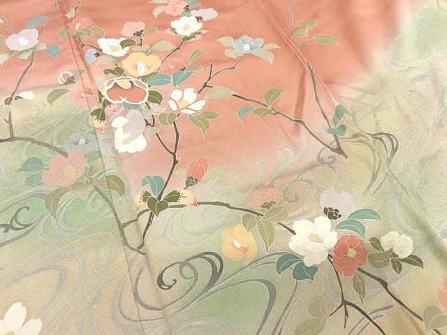 平和屋着物□訪問着 流水枝花文 暈し染め 金銀彩 正絹