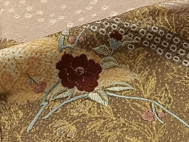 平和屋着物□訪問着 絞り 刺繍 草花文 金糸 金彩 正絹 逸品