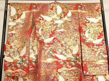 平和屋本店●色打掛　和装　婚礼　結婚式　花嫁　神社挙式　唐織　飛鶴花文　金糸　逸品　AAAS8389ja