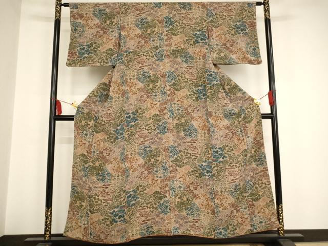 平和屋着物□上質な小紋 作家物 切嵌風景花文尾 鬼