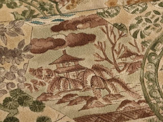 平和屋着物□上質な小紋 作家物 切嵌風景花文尾 鬼