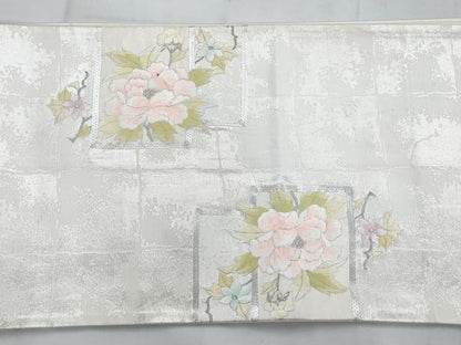 平和屋着物◎太鼓柄袋帯 駒刺繍 色紙花文 銀糸 正絹 逸品 AAAS8584cx