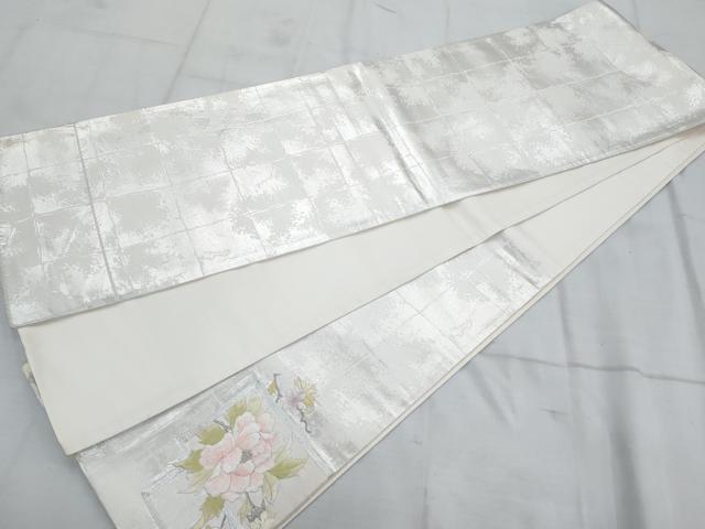 平和屋着物◎太鼓柄袋帯 駒刺繍 色紙花文 銀糸 正絹 逸品 AAAS8584cx