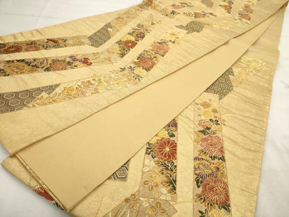 平和屋着物◎六通柄袋帯 唐織 短冊花文 金糸 金通し地 正絹 逸品 AAAS8845sg