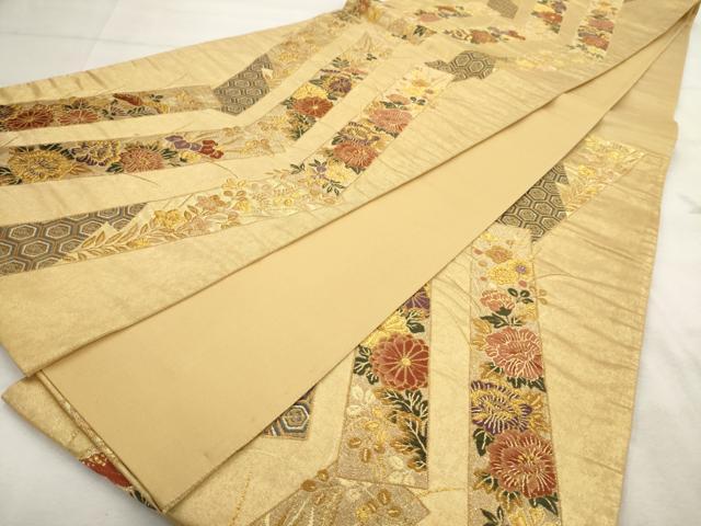 平和屋着物◎六通柄袋帯 唐織 短冊花文 金糸 金通し地 正絹 逸品 AAAS8845sg