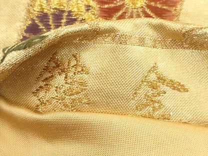 平和屋着物◎六通柄袋帯 唐織 短冊花文 金糸 金通し地 正絹 逸品 AAAS8845sg
