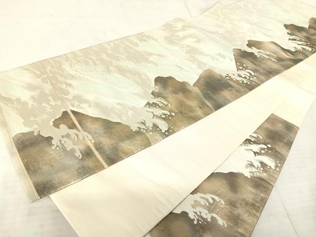 平和屋着物◎六通柄袋帯　唐織　立波文　金銀糸　正絹　逸品　AAAS9879yx