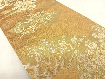 平和屋着物◎六通柄袋帯 唐織 扇面梅花文 金糸 正絹 逸品 AAAS9880yx