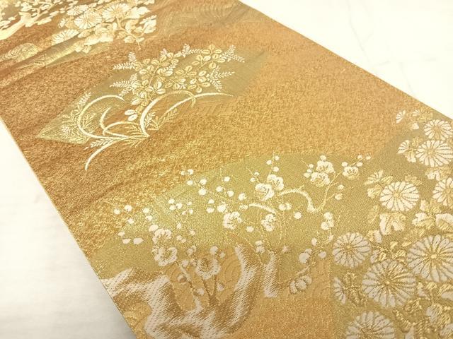 平和屋着物◎六通柄袋帯 唐織 扇面梅花文 金糸 正絹 逸品 AAAS9880yx