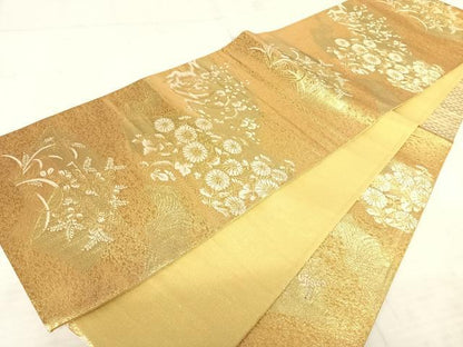 平和屋着物◎六通柄袋帯 唐織 扇面梅花文 金糸 正絹 逸品 AAAS9880yx