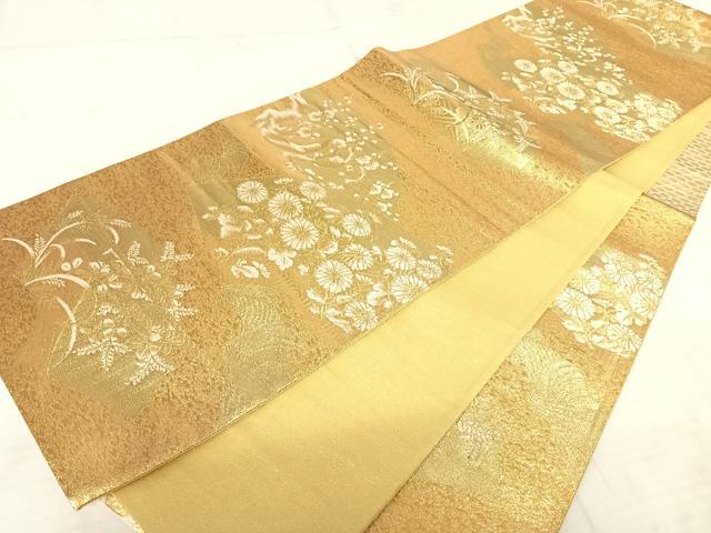 平和屋着物◎六通柄袋帯 唐織 扇面梅花文 金糸 正絹 逸品 AAAS9880yx
