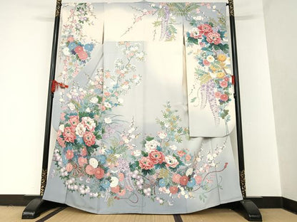 平和屋着物●豪華振袖 友禅 作家物 正道 花車文 暈し染め 正絹 逸品 AAAT0211zg
