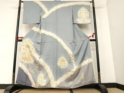 平和屋着物●訪問着 正倉院夾纈文様 金通し地 正絹 逸品 AAAT0229zg