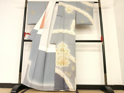 平和屋着物●訪問着 正倉院夾纈文様 金通し地 正絹 逸品 AAAT0229zg