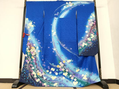 平和屋着物●豪華振袖・長襦袢(袷)セット 駒刺繍 舞桜 金彩 金通し地 正絹 逸品 未使用 AAAT0233zg