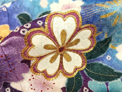 平和屋着物●豪華振袖・長襦袢(袷)セット 駒刺繍 舞桜 金彩 金通し地 正絹 逸品 未使用 AAAT0233zg