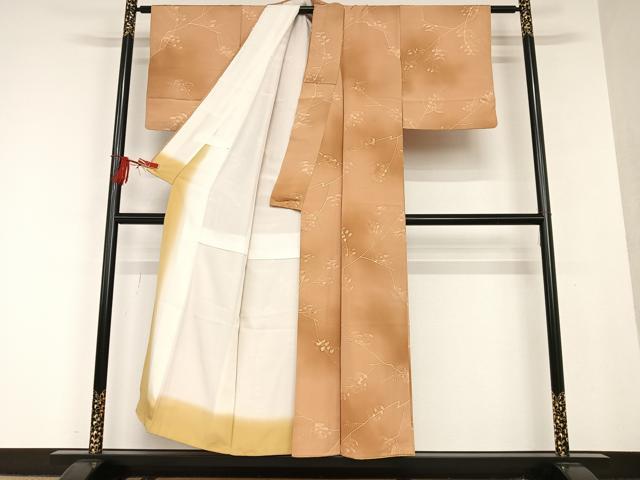 染め小紋（枝花文）裄66,５正絹美品 平和屋着物□上質な小紋 枝花文 暈し染め 正絹 逸品 AAAT0353zg