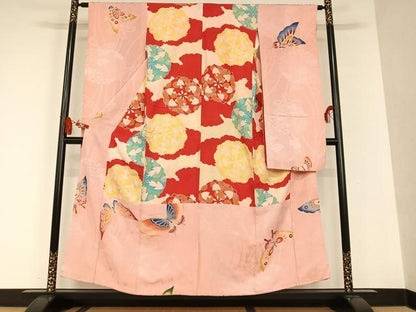 平和屋着物●アンティーク 大正ロマン 振袖 舞蝶文 正絹 逸品 AAAT0532zg