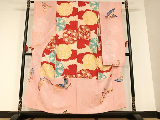 平和屋着物●アンティーク 大正ロマン 振袖 舞蝶文 正絹 逸品 AAAT0532zg