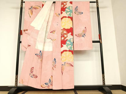 平和屋着物●アンティーク 大正ロマン 振袖 舞蝶文 正絹 逸品 AAAT0532zg