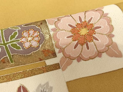 平和屋着物●訪問着 友禅 駒刺繍 色紙重ね花文 暈し染め 金彩 正絹 逸品 AAAT0538zg