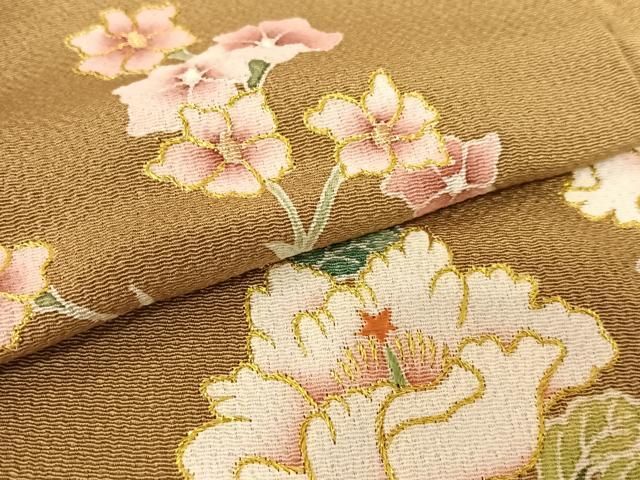 平和屋着物●訪問着 友禅 刺繍 草花文 金糸 鬼しぼ縮緬 正絹 逸品 AAAT0548zg