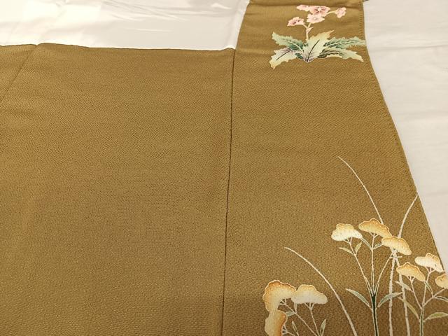 平和屋着物●訪問着 友禅 刺繍 草花文 金糸 鬼しぼ縮緬 正絹 逸品 AAAT0548zg