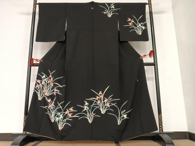 平和屋着物●本加賀友禅作家 沢飯芳雄 訪問着 草花文 黒地 正絹 逸品 AAAT0551zg