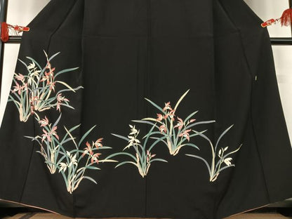 平和屋着物●本加賀友禅作家 沢飯芳雄 訪問着 草花文 黒地 正絹 逸品 AAAT0551zg