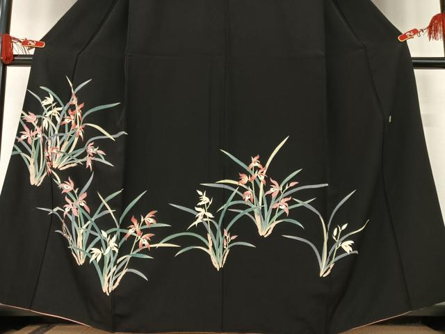 平和屋着物●本加賀友禅作家 沢飯芳雄 訪問着 草花文 黒地 正絹 逸品 AAAT0551zg