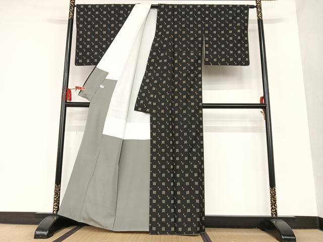 平和屋着物●本場染大島紬 井桁絣文様 正絹 逸品 AAAT0559zg