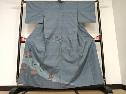 平和屋着物●絲藝苑 上島洋山 訪問着 海草染 椿 銀糸 ますいわ屋扱い 正絹 逸品 AAAT0565zg