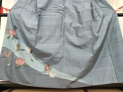 平和屋着物●絲藝苑 上島洋山 訪問着 海草染 椿 銀糸 ますいわ屋扱い 正絹 逸品 AAAT0565zg