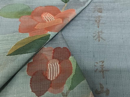 平和屋着物●絲藝苑 上島洋山 訪問着 海草染 椿 銀糸 ますいわ屋扱い 正絹 逸品 AAAT0565zg