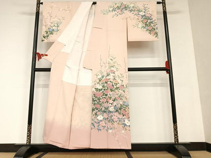 平和屋着物●訪問着　友禅　作家物　草花文　暈し染め　三越扱い　正絹　逸品　AAAT0572zg
