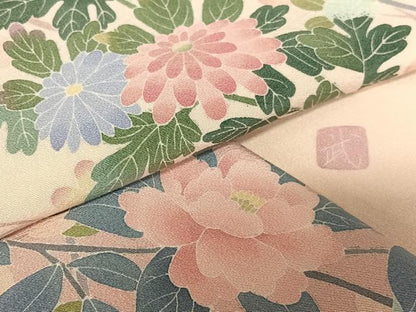 平和屋着物●訪問着　友禅　作家物　草花文　暈し染め　三越扱い　正絹　逸品　AAAT0572zg