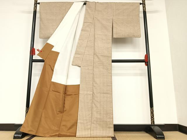平和屋着物●上質な紬 縞 正絹 逸品 AAAT0574zg