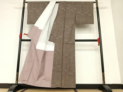 平和屋着物●本場大島紬　泥染め　7マルキ　よろけ縞　正絹　逸品　AAAT0595zg