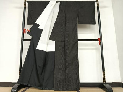 平和屋着物●本場大島紬 一元絣 黒地 正絹 逸品 AAAT0601zg