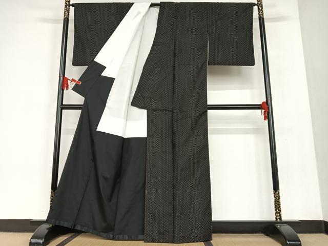 平和屋着物●本場大島紬 一元絣 黒地 正絹 逸品 AAAT0601zg