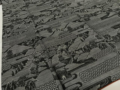 平和屋着物●本場大島紬 9マルキ 風景文 黒地 正絹 逸品 AAAT0602zg