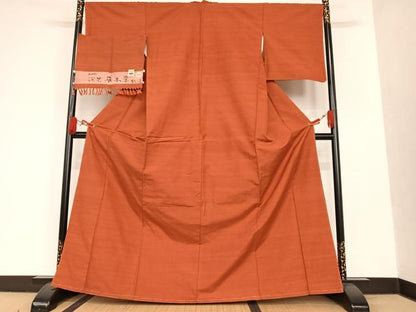 平和屋着物●菅原工房 菅原結作 漢方染紬 民芸草木染 色無地 あかね 葡萄茶色 反端付き 正絹 逸品 AAAT0610zg