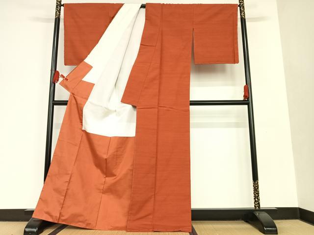 平和屋着物●菅原工房 菅原結作 漢方染紬 民芸草木染 色無地 あかね 葡萄茶色 反端付き 正絹 逸品 AAAT0610zg